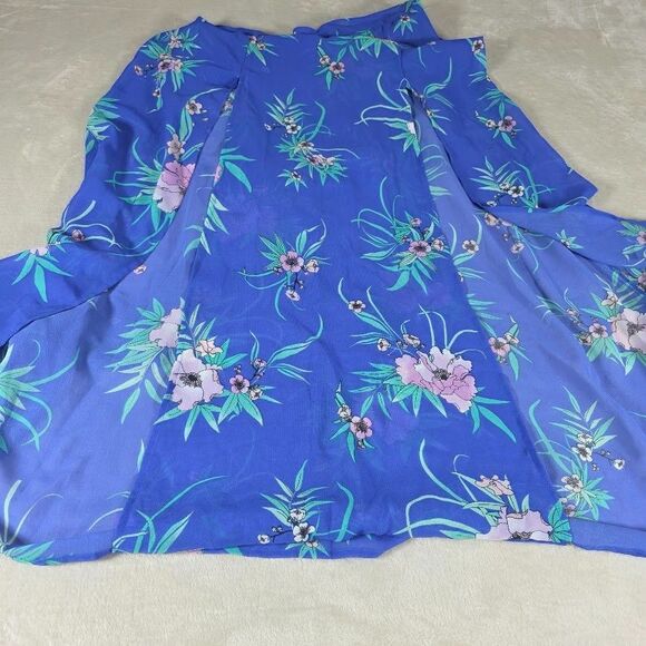 America & Beyond L Blue Boho Coverup Dress High Split Summer Beach Vacation Tie - Picture 8 of 10